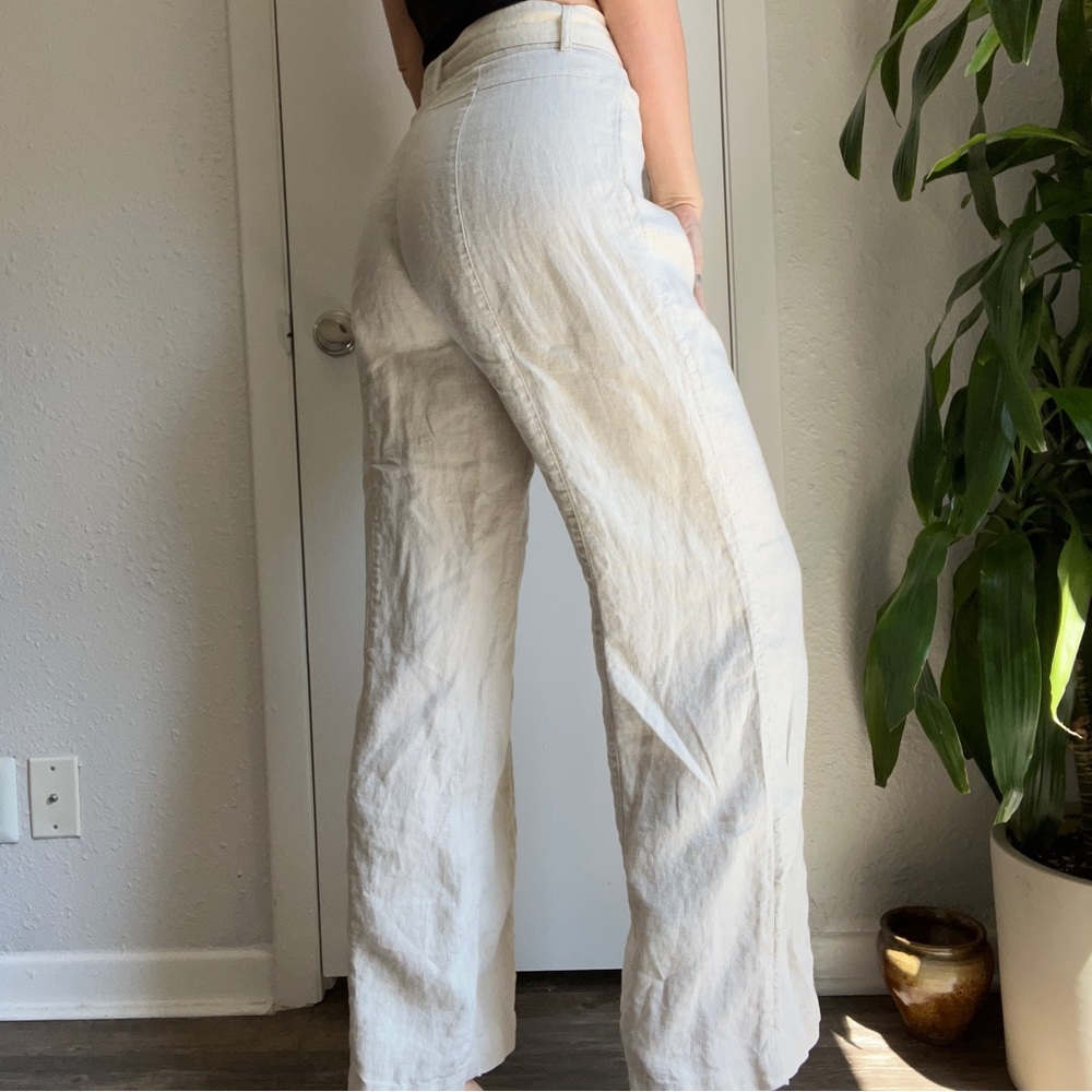 & Other Stories beige flared linen trousers w/ matching belt